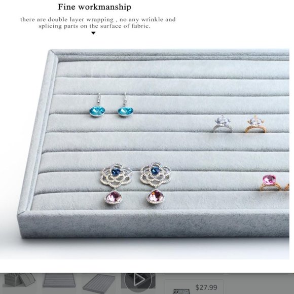 7 Slots Velvet Jewelry Display Tray Ring Earrings Organizer Trays | stackable - Picture 2 of 9